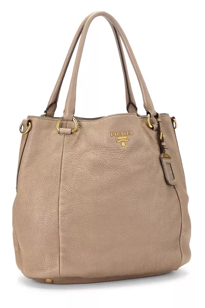 Grey  Vitello Daino Convertible Tote Medium, , large