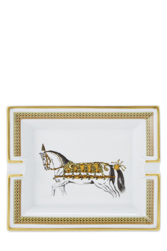 Gold & Multicolor Horse Motif Porcelain Ashtray, , large image number 0