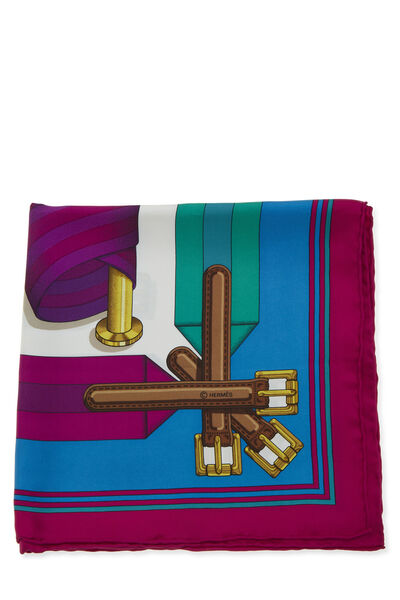 Purple & Multicolor 'Sangles' Silk Scarf 90, , large