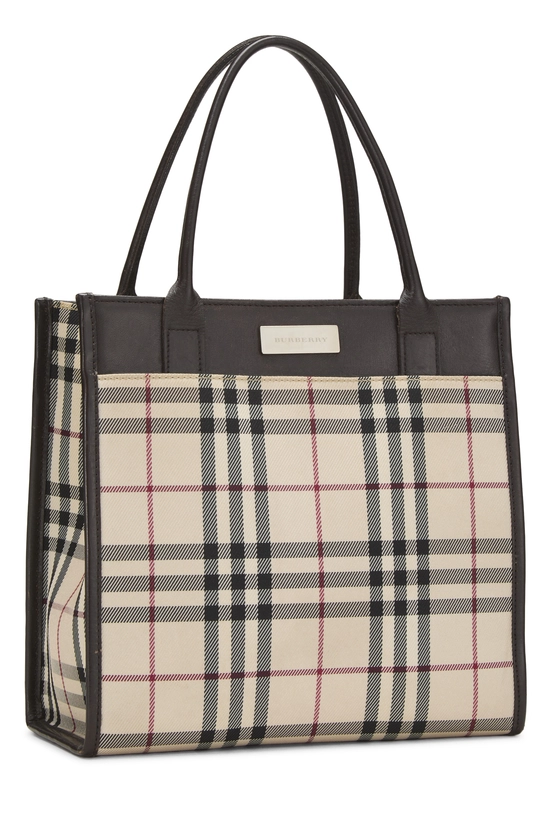 Brown Nylon House Check Shopping Handbag Small, , large image number 1