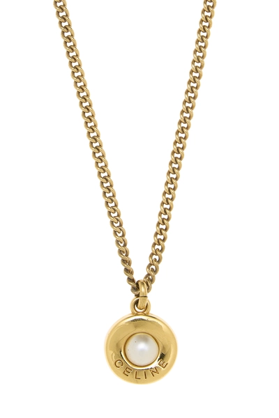 Gold Faux Pearl & Crystal Necklace, , large