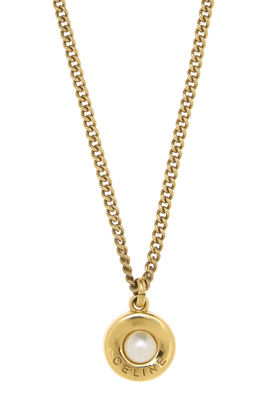 Gold Faux Pearl & Crystal Necklace, , large image number 1