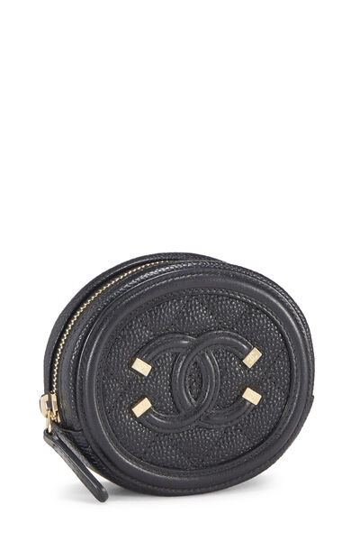 Black Quilted Caviar Filigree Coin Purse, , large