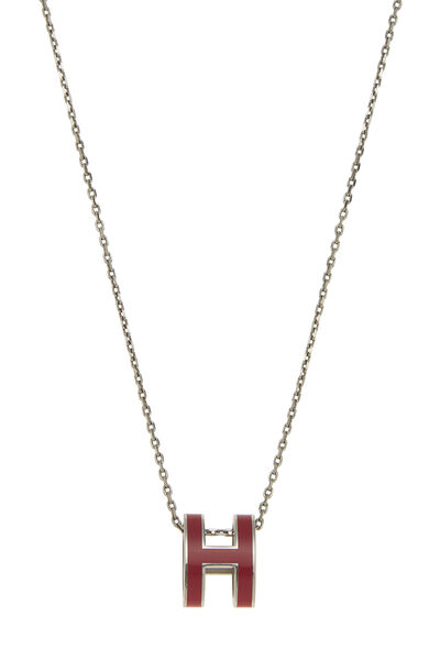 Silver & Pink Pop H Necklace, , large