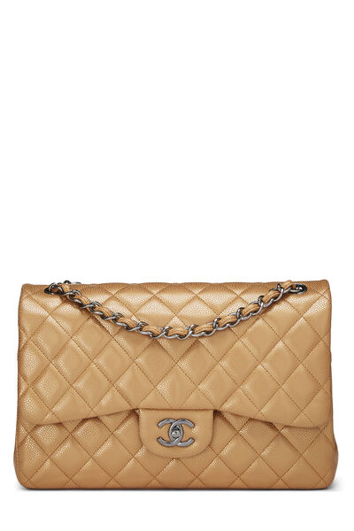Gold Quilted Caviar New Classic Double Flap Jumbo