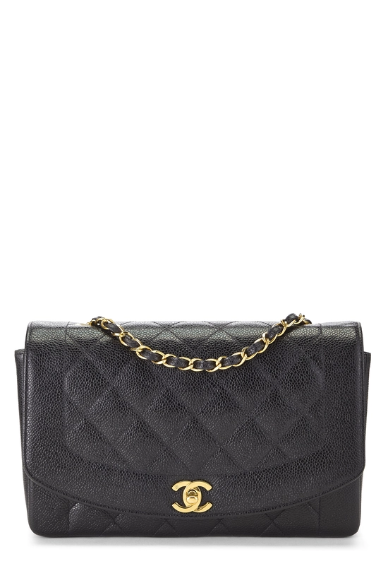 Black Quilted Caviar Diana Flap Medium, , large image number 0