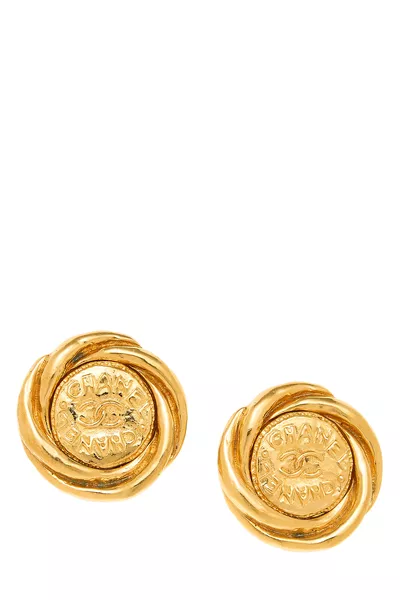 Gold 'CC' Button Earrings