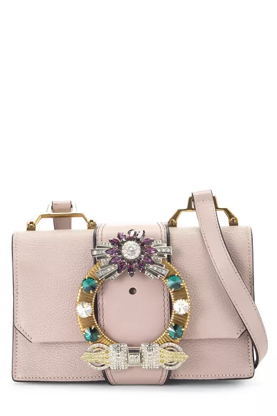Pink Leather Crystal Embellished Shoulder Bag