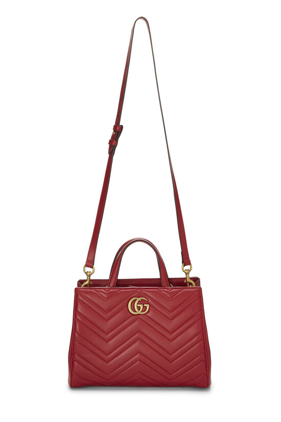 Red Leather GG Marmont Top Handle Bag Small , , large image number 1