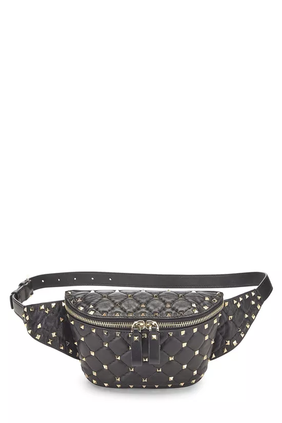 Black Leather Rockstud Belt Bag, , large image number 0