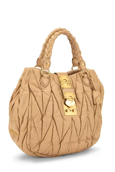 Beige Nappa Padlock Convertible Handbag, , large