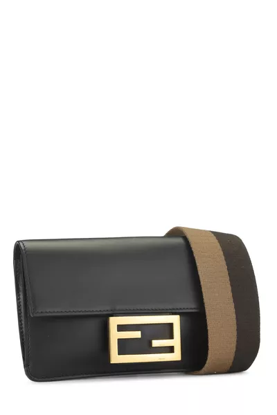 Black Leather Flat Baguette Bag Mini, , large