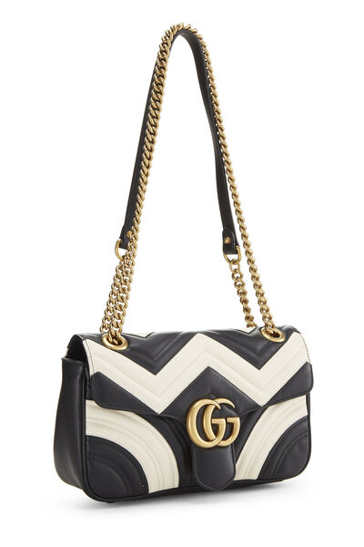 Black & White Leather GG Marmont Shoulder Bag Small, , large