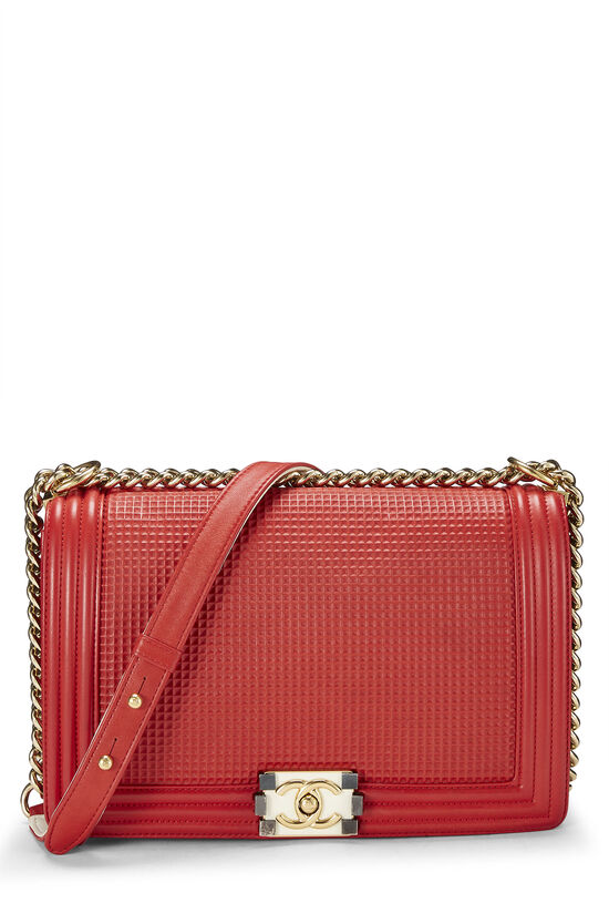 Chanel Red Cube Embossed Calfskin Boy Bag Medium Q6B01ABIR5000