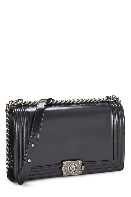 Black Quilted Patent Leather Medium Boy Bag Silver Hardware, 2014-2015