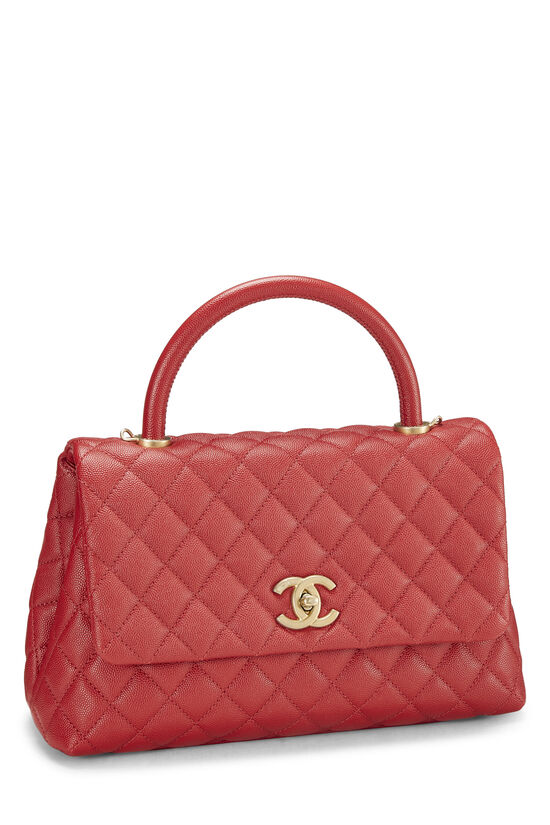 Chanel - Red Quilted Caviar Coco Handle Bag Small