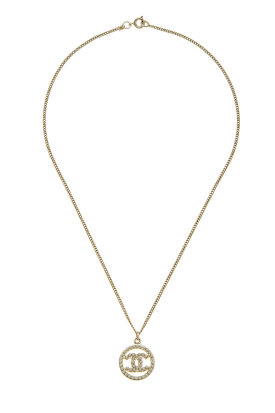 Gold Chain & Faux Pearl 'CC' Necklace, , large image number 0
