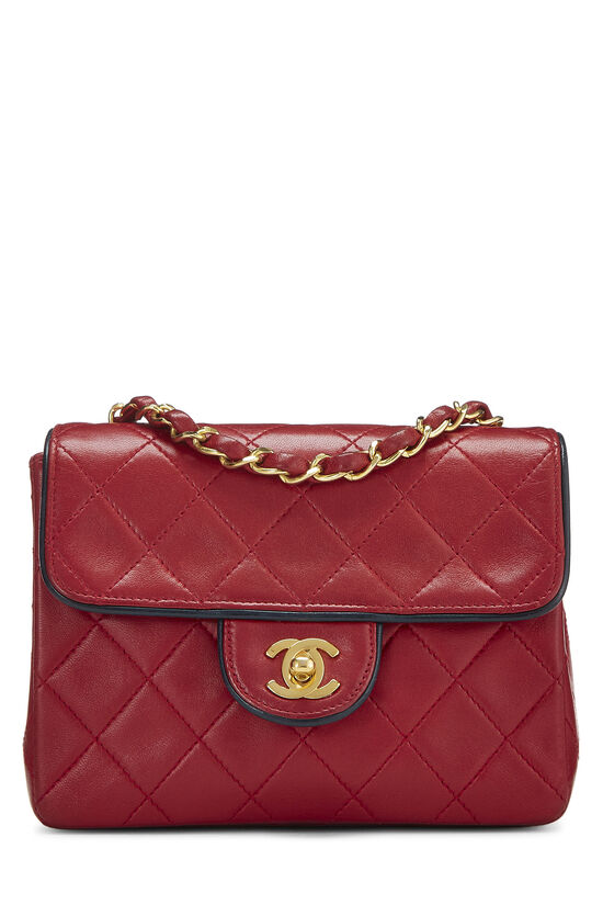 Red Quilted Lambskin Piped Half Flap Mini, , large image number 1