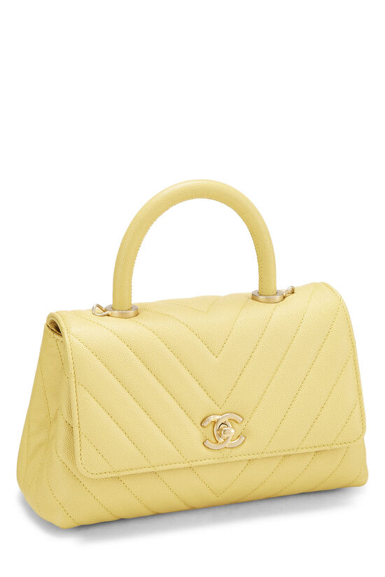 Shop Chanel Yellow Chevron Caviar Coco Handle Bag Q6B1WM0FYB000 | WGACA