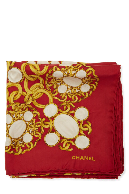 Red Silk 'CC' Scarf, , large image number 2