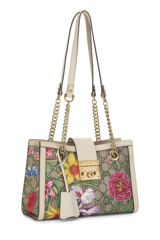 White GG Supreme Flora Padlock Tote Small, , large image number 1