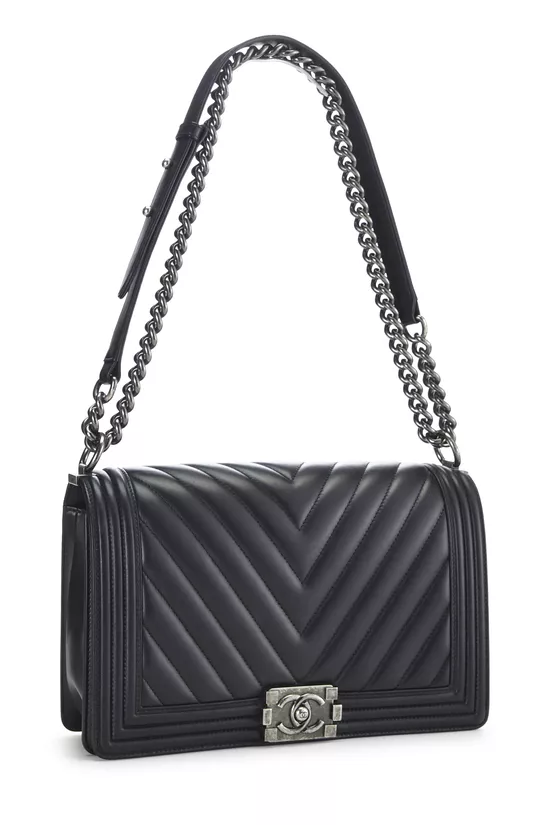 Black Chevron Lambskin Boy Bag Medium, , large image number 1