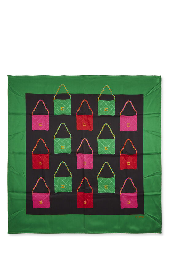 Black & Multicolor Classic Flap Bag Motif Silk Scarf, , large image number 0
