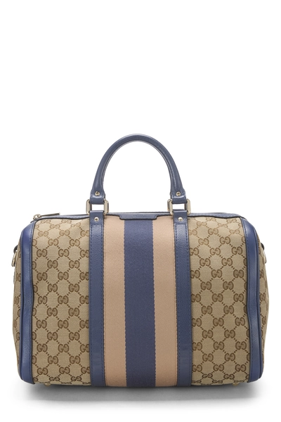 Gucci Blue Original GG Canvas Web Boston Handbag Small