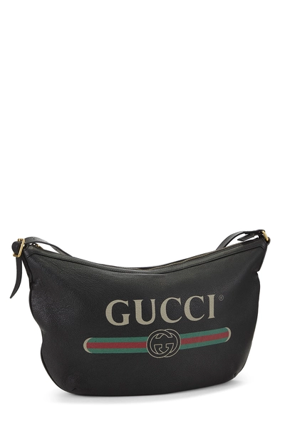 Gucci Black Leather Logo Printed Half Moon Hobo — photo 2