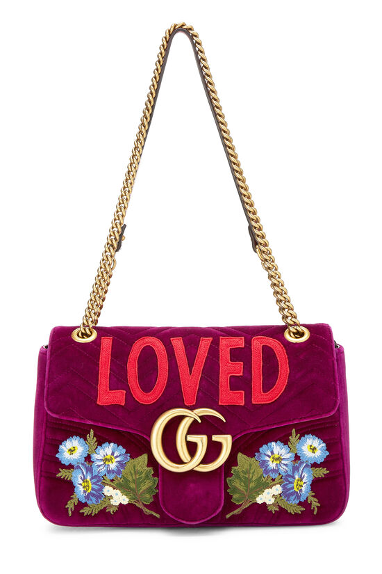 Purple Velvet 'LOVED' Marmont Shoulder Bag, , large image number 1