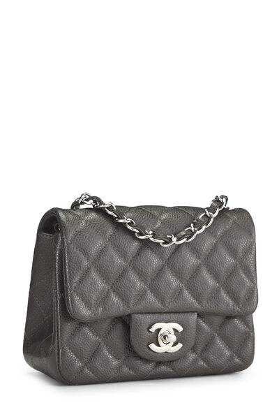 Grey Quilted Caviar Classic Square Flap Mini, , large