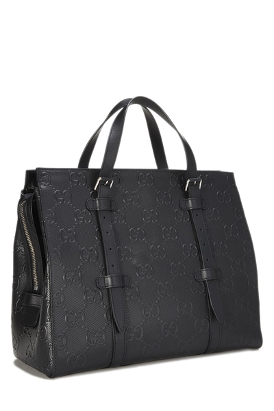 Black Embossed GG Leather Tote, , large