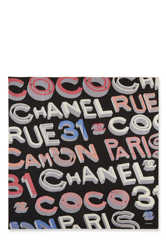 Chanel - Black & Multicolor Silk Rue Cambon Scarf