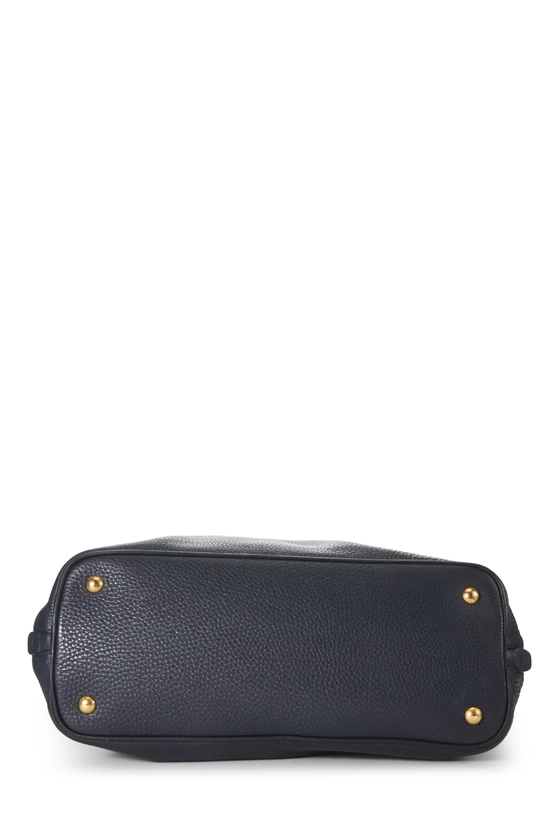 Navy Vitello Daino Side Zip Tote, , large image number 4