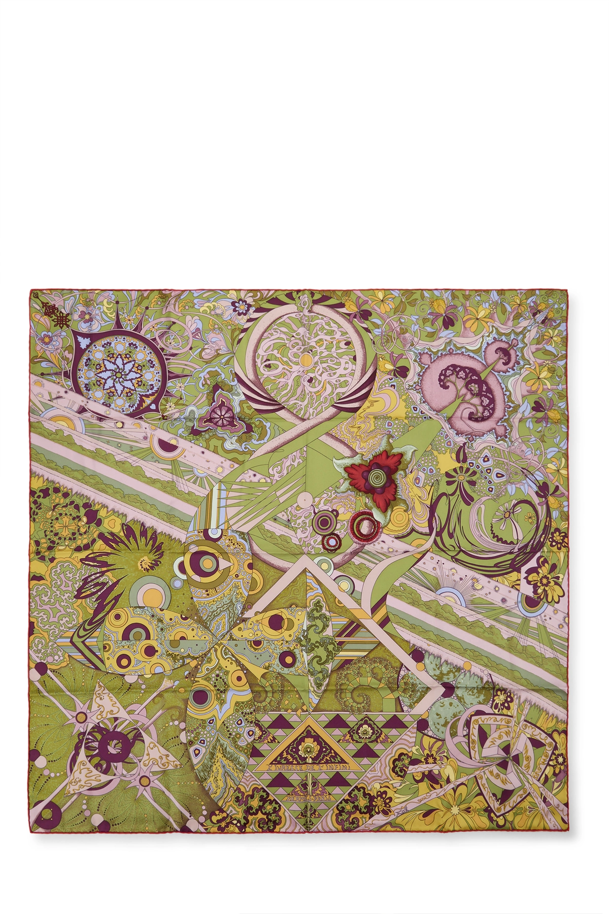 Green & Multicolor 'L'Ivresse de l'Infini' Silk Scarf 90