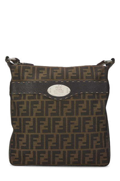 Fendi Brown Zucca Canvas Selleria Vertical Messenger Small
