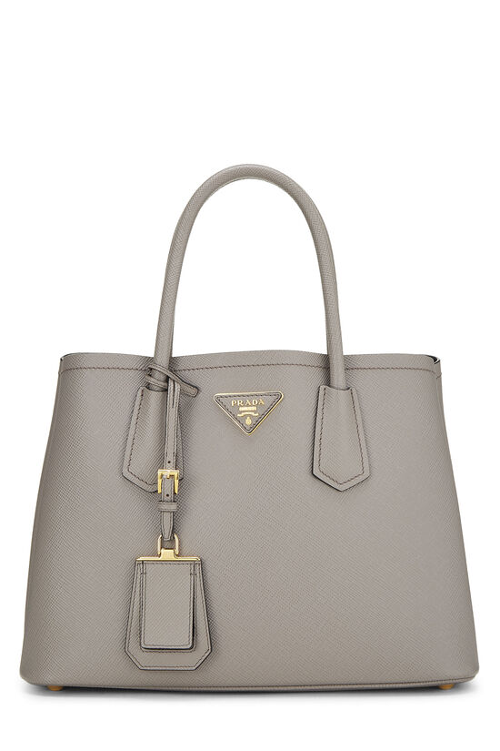 Grey Saffiano Leather Cuir Double Tote Small, , large image number 0