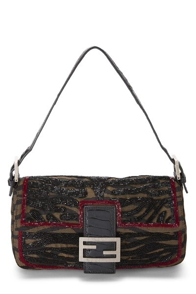 Fendi Black Embellished Zucca Canvas Baguette