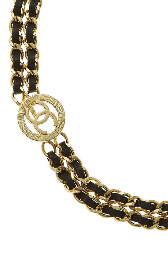 Gold & Black Leather Sunburst Double Chain Belt, , large image number 1