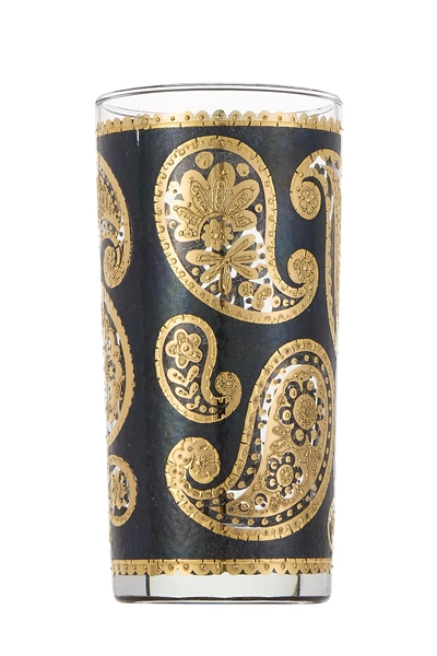 Black 22K Gilded Paisley Motif Glassware Set of 6, , large