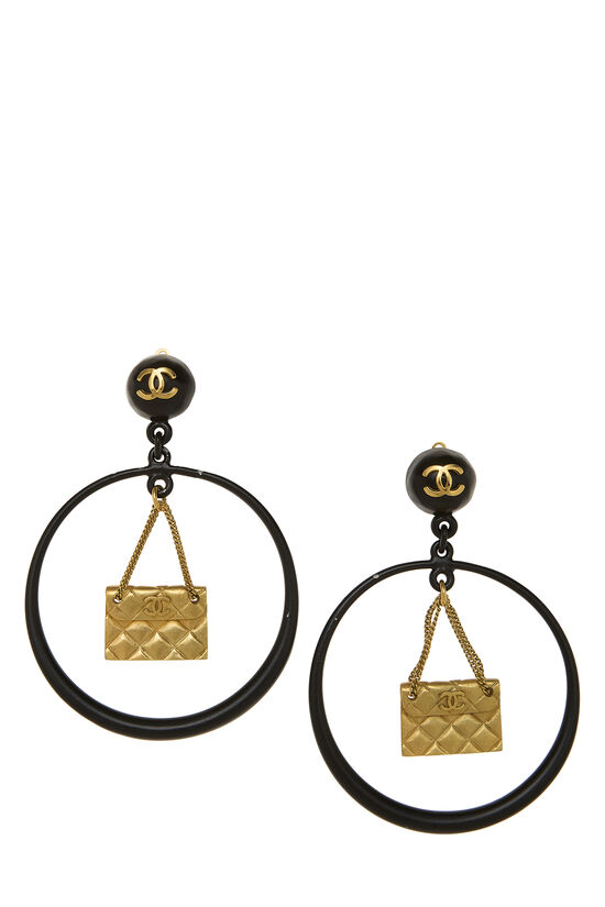 Black Hoop Earrings, , large image number 0