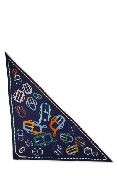 Navy & Multicolor 'Bouclerie Moderne en Casaques' Cashmere Triangle Scarf TGM