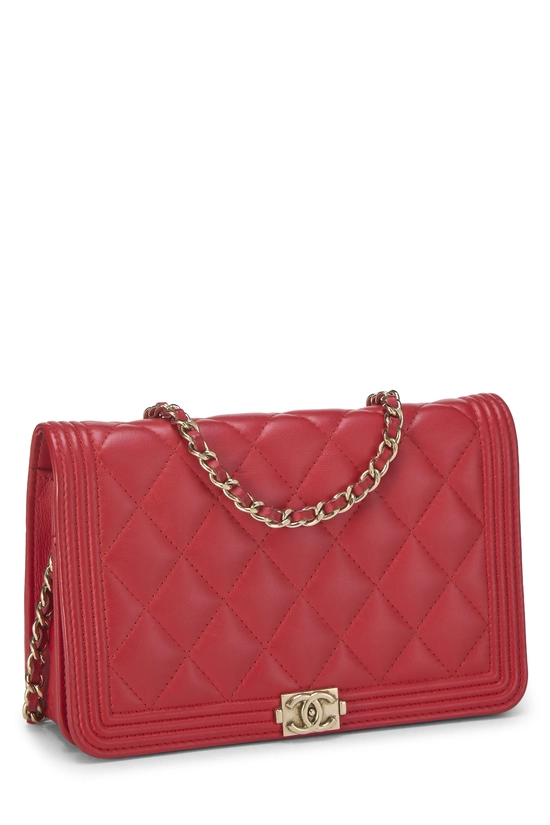 Red Quilted Lambskin Boy Wallet on Chain (WOC), , large image number 1