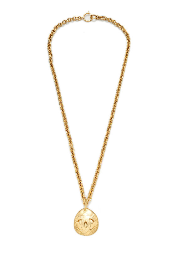 Gold Quilted Oval Necklace, , large image number 0