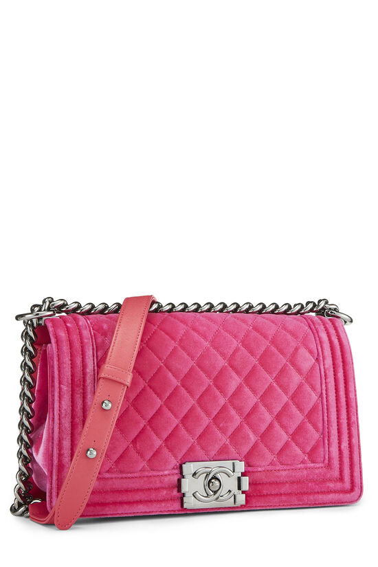 Pink Quilted Velvet Boy Bag Medium, , large image number 2