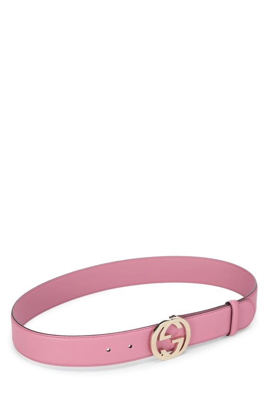 Pink Leather Interlocking GG Belt 80, , large image number 1