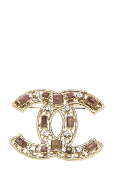 Gold & Purple Stone 'CC' Pin