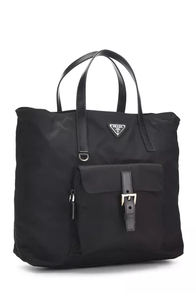 Black Nylon Front Buckle Tote, , large
