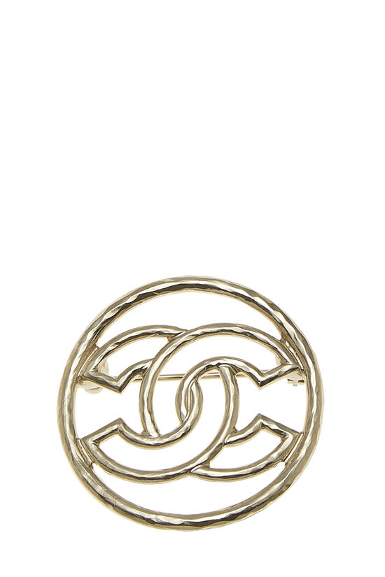 CHANEL GOLD CHANEL CC LOGO WHITE CRYSTALS CHARMS BROOCH PIN