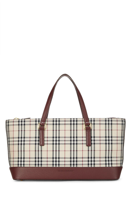 Burgundy Check Jacquard Fabric Tote Long, , large image number 1